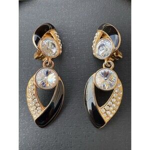 Vintage 1980s Bijoux Designs Inc. Rivoli Rhinestone Clip On Earrings 2.75" long